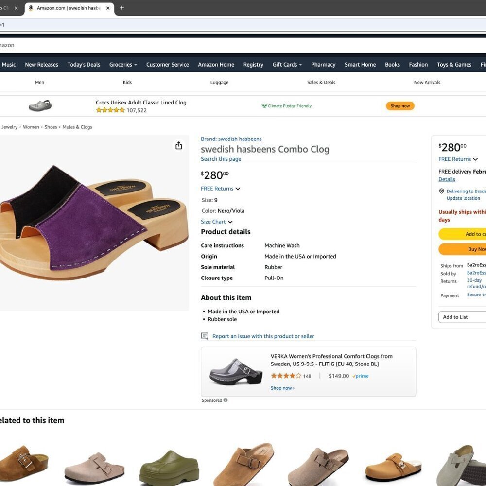 swedish hasbeens Combo Clog Color: Nero/Viola SAVE $150.00 - Picture 2 of 14